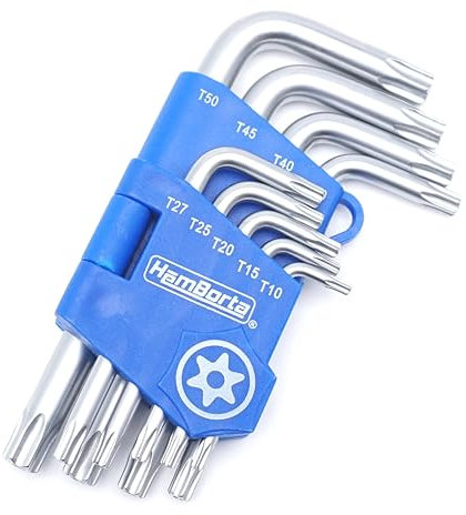 HemBorta® Jeu Clef Torx avec 9 Décurité Cles Torx T10-T50, Courtes Clés Allen Torx avec Trous sur les Deux Extrémités T10, T15, T20, T25, T27, T30, T40, T45 et T50