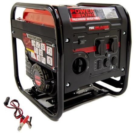 2800w Inverter Generator Petrol 2.8kW Recoil Start 4-Stroke 'PowerKing PKG3000SF' with 2 x 230V 10.9Amp (AC), 12V 5Amp (DC) & 2 x 5V 2.1Amp (USB-A) Socket Outlet - 2 Years Warranty