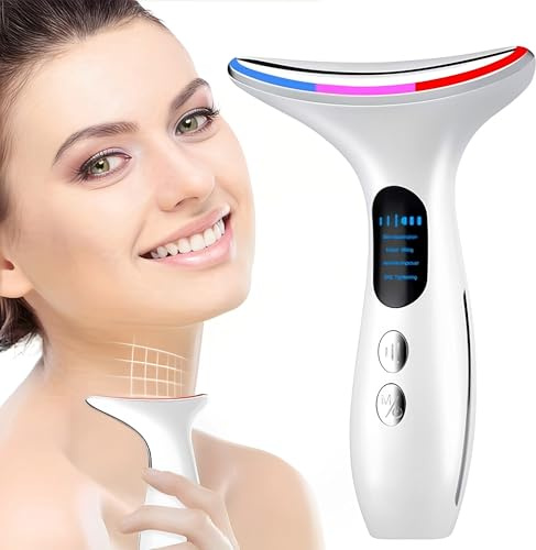 WYFCR 4 in 1 Massage électrique visage, dispositif anti-rides, appareil de beauté du visage et du cou, appareil anti-rides avec 4 modes d’éclairage(Blanc)