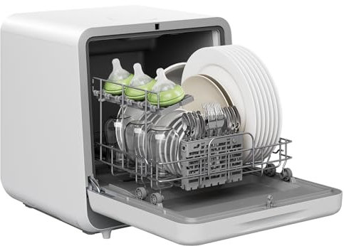 Silonn - lavaplatos portátiles con tanque de agua de 5 litros, 6 programas de lavado, capacidad de ajuste de 4 lugares, limpieza de 3 pulverizaciones, secado de turbo, lavaplatos compacto para