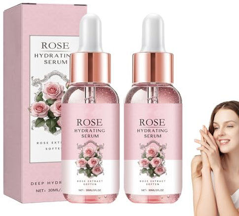 2 Stück Rosenöl Ätherisches Öl Rose Serum mit Vitamin C Feuchtigkeitsspendend mit Tropfer Rosehip Oil Erfrischend und Nicht Fettig für Diffusor Hautpflege Haarpflege Massage Bad