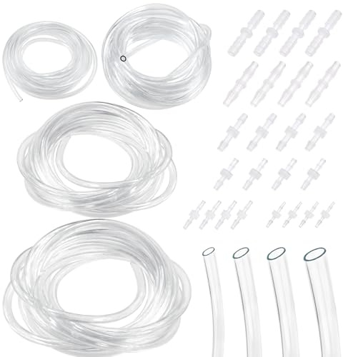 Keadic 36 Stück Schlauch Barb Fittings & Clear Schlauch Sortiment Kit, 1.6MM 2.4MM 3.2MM 3.9MM 4.8MM 5MM Barb Reducer, 3M / 9.84Ft Kunststoff Rohr Set für Home Reparatur