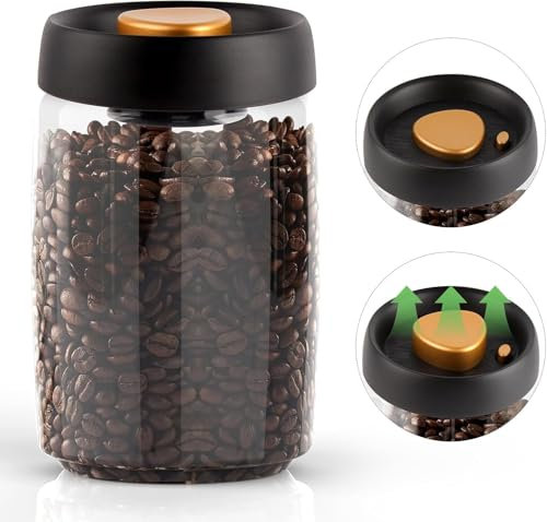RROAD Coffee Storage Container Vacuum Seal for Jars, Glass Kitchen Storage Jars, Coffee Canisters with Airtight Lid Seal, Food Storage Containers - Perfect for Coffee Beans, Tea, Sugar (1200ml)