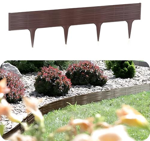 GARDENIX Weidezaun Rasenkante Kunststoff - Beetumrandung Weidezaunoptik, 3.9m Gartenpalisade, Beeteinfassung Braun, 5 Module, UV-beständig Beetzaun, Gartenpalisade Vielseitig Einsetzbar