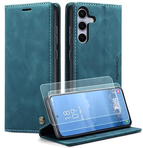Jumzik Handyhülle für Samsung Galaxy S25 5G Lederhülle und 2 Schutzfolie Premium Hülle Klappbar Tasche Schutzhülle Magnet Kartenfach Standfunktion Klapphülle Flip Case für Samsung S25 (Grün)
