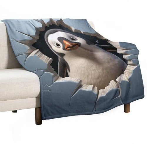 Kuscheldecke Flauschig Mit Pinguin, Warme Plaid Wohndecke Sofadecke, Weiche Decke Mädchen Pinguin 3D Motiv Blanket Für Kinder Erwachsene, Wolldecke Tagesdecke 80x130cm