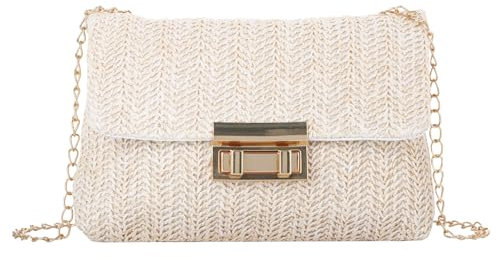 Ynport Crefreak Damen Gestreifte Stroh Clutch Tasche Umhängetasche Handtasche Geldbörse Kleine Dame Sommer Stroh Umhängetasche Urlaub Reise Rattan Geldbörse Tasche, Beige