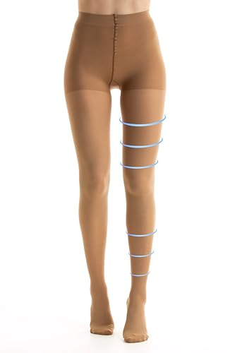 Gi&Gi Kompressionsstrumpfhose mit abgestufter Kompression, 140 DEN 18-21 MMHG, Klasse 1, formende Socken für Damen, aus blickdichter Mikrofaser, beige, M
