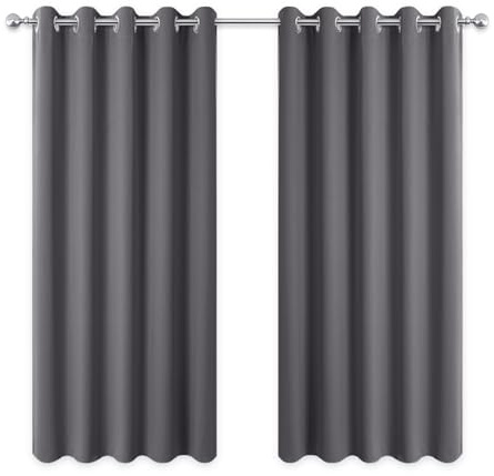 PONY DANCE Blackout Eyelet Curtains, Grey, 2 Panels, 66 x 63 Inch | Thermal Insulated 63 Inch Drop Wide Curtains for Bedroom, Energy Saving & Room Darkening Drapes for Living Room