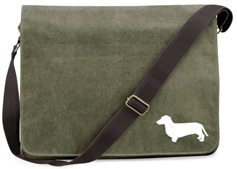 Huuraa Umhängetasche Dackel Silhouette Geschenk | Messenger Bag mit Schultergurt 14 Liter Schultertasche Canvas Laptoptasche Geschenkidee Crossbody Tasche