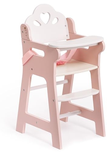 ROBUD Seggiolone per bambini, per giocare a ruolo, con cintura di sicurezza regolabile, tavolo e poggiapiedi, adatto per bambole fino a 18, giocattolo per bambini dai 3+ (rosa)