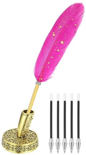 PATIKIL Feder Füllhalter Bulk Metallhalter Schwarze Tinte Vintage Pink | Schreibfeder, Mit 5Pcs Nachfüllung, Für Büro Hochzeit Unterschrift