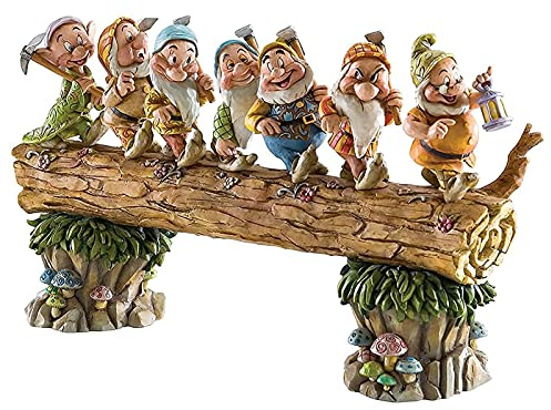 ACAREY 7 Zwerge Harz Gartenstatue Überqueren EIN-Brett-Brücke Für Innen Und Außen Gartenzwerge Mit Märchenfiguren Und Holzbrücke