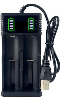 Caricabatterie 3.7V per 18650 18350 14500 16340 17500 17670 18500 21700 26650 Li-Ion Baterias, 2 Slot Carica Batterie Ricaricabili Rapida Intelligente, Universale Cargador Pile Litio con Cavo USB