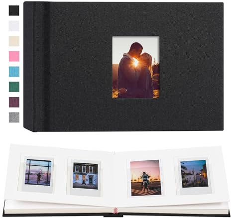 Rseozr 56 Taschen Instax Mini Fotoalbum für 2x3 Bilder, Leinen Hardcover Polaroid Fotoalbum mit Platz zum Schreiben, Polaroid Album Buch für Fujifilm Instax Mini Sofortbildkamera (Schwarz)