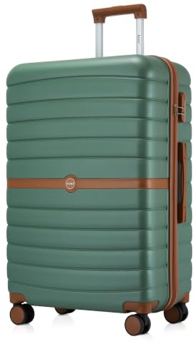KONO Großer Koffer XL aus Leichte Hartschale Reisekoffer mit Doppelrollen | 94L Ideal für 23 kg Gepäck, Robuste ABS+PC Trolley, Sicheres Zahlenschloss, Perfekt für Langreisen und Urlaub, Grün/Braun