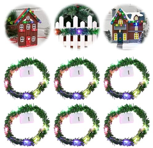 Wichtel Lichterkette, 6 Stück Mini Lichterkette Wichtel Zubehör, Puppenhaus Mini Led-Lichterkette, Wichtelhaus Weihnachtsdeko mit Licht, Miniatur Lichterkette Wichtel, Puppenhaus Beleuchtung Led