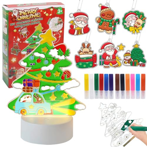 Giugio Peinture en cristal de Noël à LED - Avec base de batterie / USB - Pendentif en cristal de Noël - Kit d'art et d'artisanat