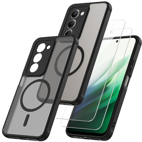 WQRTYJK Magnetisch Hülle für Xiaomi Redmi 15, Schwarz | mit 2 Stück Schutzfolie, Kompatibel mit MagSafe, Stoßfest Handyhülle, Transluzente Matt Schutzhülle
