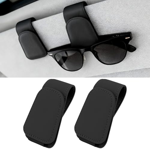 Zorplex 2 Pezzi Porta Occhiali Auto in Pelle con Clip Magnetica per Visiera, Universale, Supporto per Occhiali, Adatto a Tutti Gli Occhiali, Accessorio Auto Pratico (Nero)