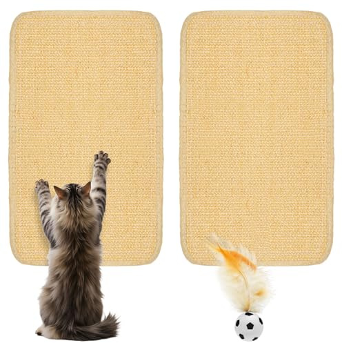 Lot de 2 Tapis Sisal 20 cm x 40 cm Tapis griffoir Chat Adhésif Griffoir pour Mural, Grattoir Canapé Tapis à Gratter pour Chat Meubles Canapé Protection Murale