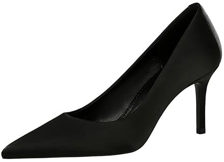 YGJKLIS Womens solid color satin 7CM Stiletto Pumps Pointed Toe High Heel Elegant Formal Work Office Dress