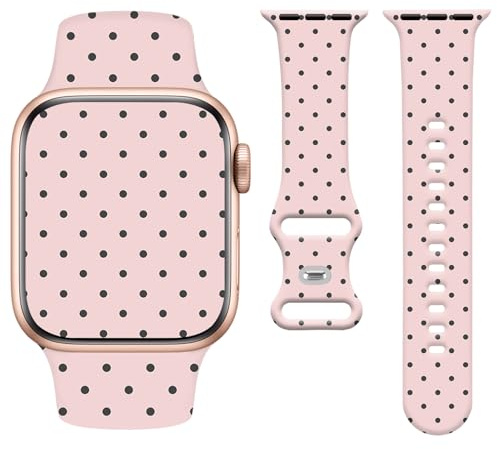 Vozehui Silicone Strap Compatible with Apple Watch Strap 42mm 41mm 40mm 38mm/42mm 44mm 45mm 49mm, Soft Cute Replacement Straps for iWatchSE/Ultra Series 11 10 9 8 7 6 5 4 3 2 1, Pink Polka Dot