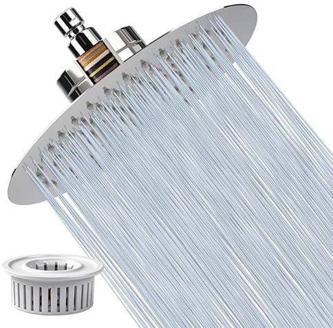 10 Inch Rain Shower Head with Filter,15-Stage Hard Water Softener, Stainless Steel High Pressure Rain Shower with Replaceable Filter Cartridge, Anti-Clogging for Sensitive Skin, Chrome Finish