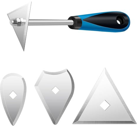 SHYSBV 3-in-1 Rasierhachen Schaber Set aus Rostfreiem Edelstahl, 8 Zoll (21cm) Lackier und Tapetenentferner mit 3 Klingen (Dreieck, Kombi, Herz) für Holzarbeit & Renovierung