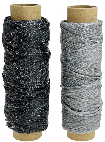 Allazone Set di 2 Colori 60M di Filo per Cucire, 150D 0.8 mm Filo Cerato in Pelle per Artigianato in Pelle Mestiere Cucito Fai Da Te, Nero e Grigio