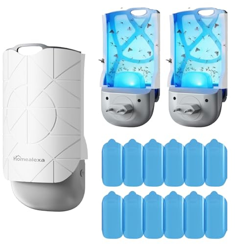 Homealexa 2er Pack Fruchtfliegenfalle mit 180° Drehstecker, UV Fliegenfalle Innenbereich gegen Obstfliegen, Mücken & Motten, Elektrische Insektenfalle mit Klebefalle inkl. 12 Ersatz-Klebekarten