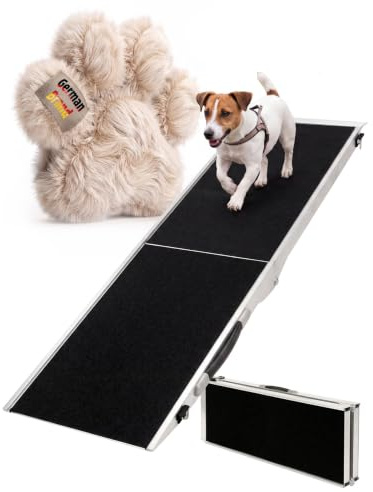 Petigi Hunderampe Hundetreppe, Auto Rampe Einstiegshilfe für Hunde | Länge 122 cm, 150 kg Belastbarkeit, Aluminium, Klappbar, Kofferraum