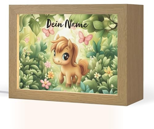 OnlyWow© Kinder Nachtlicht Mit Name Tischlampe Kinderzimmer Kids Night | 20x15 cm - Light Personalisiert Nachtlampe Baby Schlaflicht Licht Pferd - Blumen - Schmetterlinge