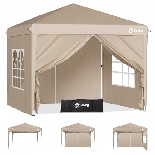 Sekey Faltbarer Pavillon 2x2m mit 4 Seitenwänden Faltpavillon 2x2 Stabil | Platz für 3-5 Personen, wasserdichtes Dach, stabiles Gestell, UV-Schutz 50+, inkl. Tragetasche, Khaki
