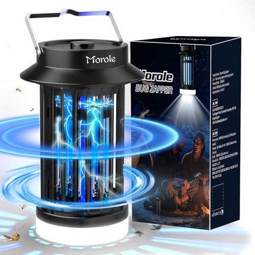 Morole 2 en 1 Lampara Antimosquitos USB-C Colgante con LED Recargable | 4200V Mata Mosquitos Electrico UV DC Portátil, Ideal para Actividades al Aire Libre, Camping, Espacios Interiores y Jardines