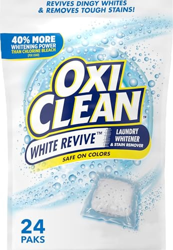 OxiClean White Revive tvättblekmedel och fläckborttagare kraftpaket, 24 stycken | 40 % bättre blekning, återupplivar färgade vita, fläckborttagare, syredriven blekning, alternativ för blekmedel, färgsäker