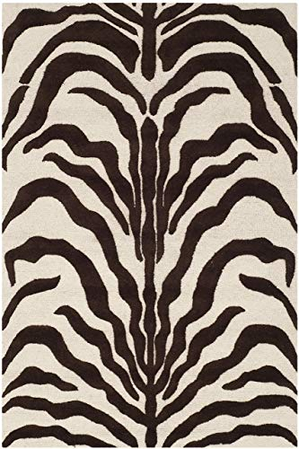 SAFAVIEH Zebra Teppich für Wohnzimmer, Esszimmer, Schlafzimmer - Cambridge Collection, Kurzer Flor, Elfenbein und Braun, 122 X 183 cm