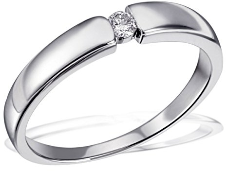 Goldmaid Damen-Ring Solitär Verlobungsring 925 Silber rhodiniert Diamant (0.07 ct) Brillantschliff weiß Gr. 60 (19.1) größenverstellbar Ehering Trauring Diamantring