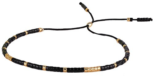 KELITCH Damen Kristall Freundschaftsarmbänder Handgemachte Neue Miyuki Perlen Charm Armbänder Armreifen (Schwarz)