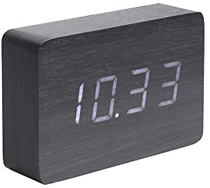 Karlsson Wecker Square - Schwarzes Furnier, weiße LED - 15x4,8x10cm - Platz - Holzfurnier - Wecker für Schlafzimmer