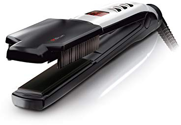 Valera Swiss'X Super Brush & Shine, plancha profesional con sistema combinado de alisado y cepillado instantáneo con generador iónico y pantalla digital, Color Negro/Plata