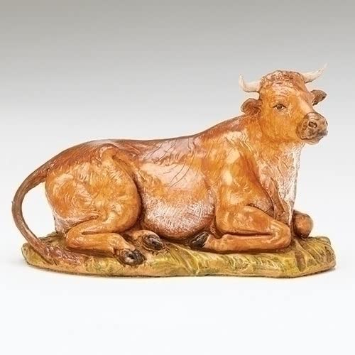 Roman Fontanini Krippenfigur, sitzende Ochse, 19 cm, Sammlung, handgefertigt in Italien, entworfen und hergestellt in der Toskana, Polymer, handbemalt, italienisch, detailliert