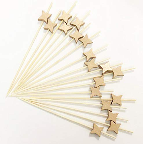 AILEXI Cocktail Sticks 100 Counts Wooden Toothpicks Party Supplies Frill Finger Food Fruits Sandwich Nibbles - Four-Pointed Stars Champagne Gold