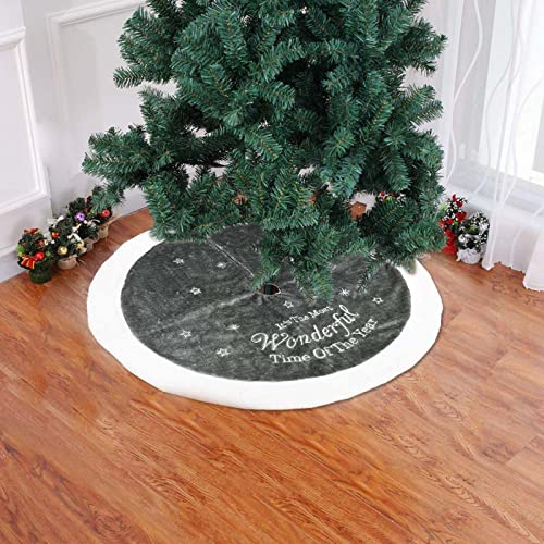 VKTY Weihnachtsbaumdecke schwarz, 90 cm, Weihnachtsbaumdecke aus Plüsch mit rundem Rand, Weihnachtsbaum-Abdeckungen, schwarzes Fell, Weihnachtsbaum-Rock, Matte für Weihnachten, Urlaub, Dekorationen