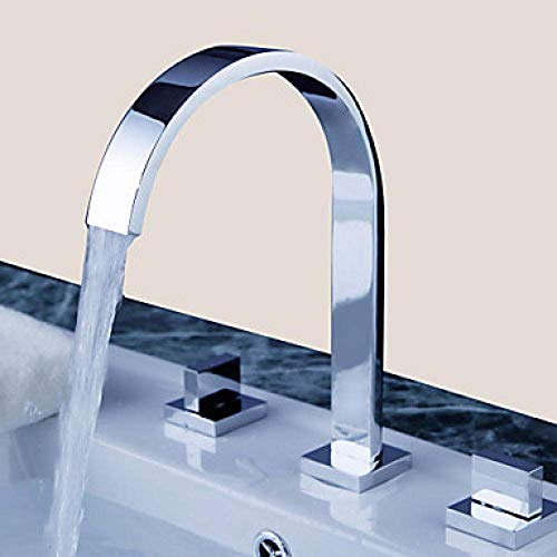 RENXR Wasserfall Chromwannenhahn, Badezimmerwaschtisch Armaturen, Dreiloch Tap DREI Löcher/Zwei Griffen, DREI Löcher Badarmaturen