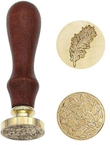 Wachs Siegelstempel,Retro Vintage Siegel Wachsstempel mit Holzgriff Antiker Umschlag Siegelstempel für Hochzeitseinladung Geschenkkarte Porto Brief Blatt und Feder Design