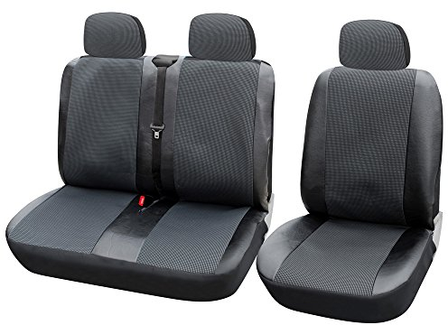 TOYOUN Sitzbezüge Auto für Transporter Vordersitze 2+1 Universal Schonbezüge Sitzschoner Auto für Fahrersitz + 2er Beifahrersitzbank Autositzbezüge Kunstleder Stoff Spleißen, Grau