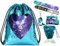Wodasi Mermaid Pailletten Kordelzug Rucksack Glitzernde, Pailletten Tasche Mädchen Meerjungfrau Pailletten Tasche Kordelzug Pailletten mit Slap Armbänder für Mädchen, Kinder (Blau + Lila)