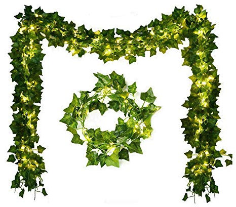 BEAUTYBIGBANG 2m LED Fairy Lights String Ivy Plants Artificial Ivy Fake Garland Green Leaf Plants Vine Fairy Lights for Bedroom Home Kitchen Garden Office Wedding Wall Decoration