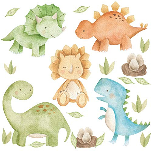 Pandawal Wandaufkleber Dinosaurier Baby Dino Set Buntes Wandtattoo für Kinderzimmer Deko Junge Wandbild Aquarell Wanddeko Bild (M)